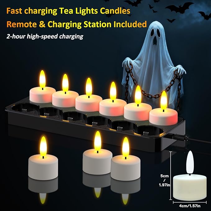 HL Rechargeable LED Tea Lights with USB Charging Base & Remote Timer - Ba...