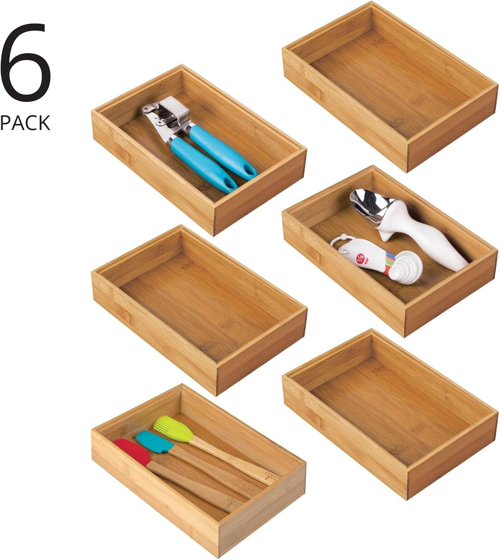 mDesign Wooden Bamboo Drawer Organizer - 9" Long Stackable Storage Box T...