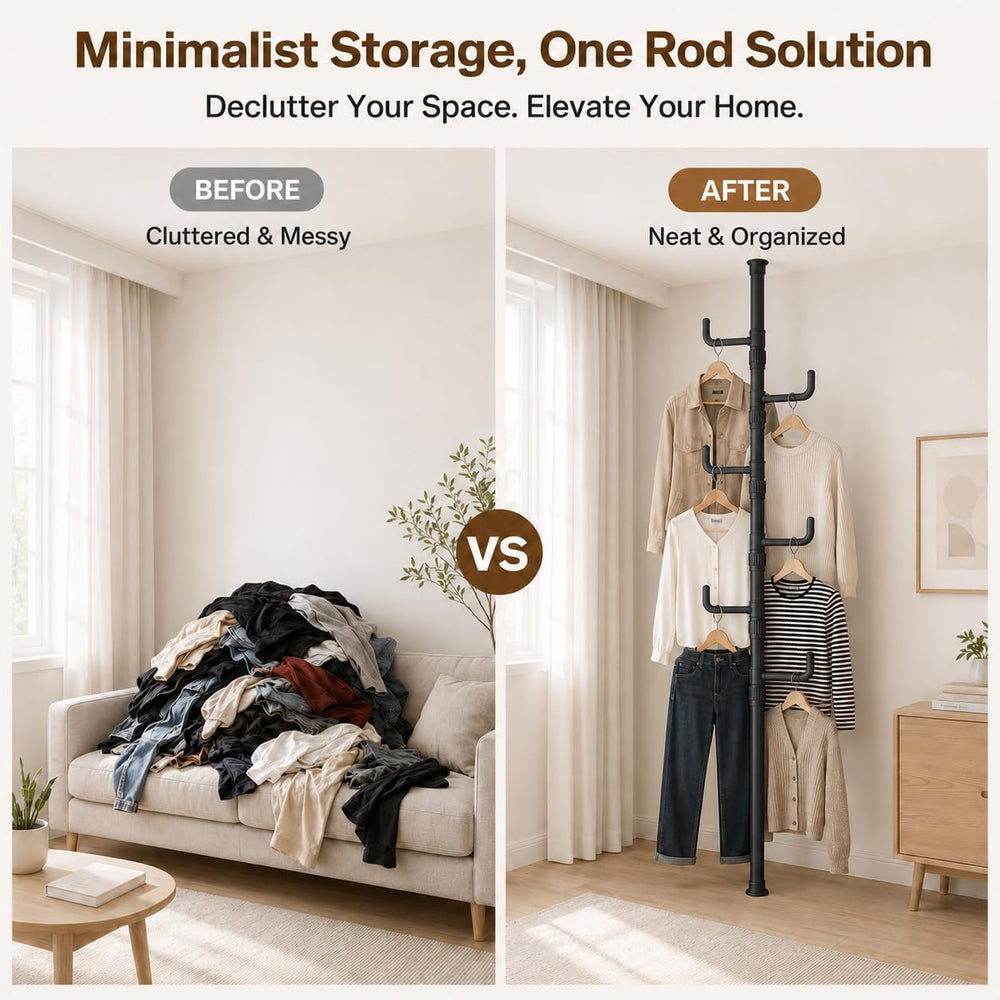 Floor to Ceiling Clothes Drying Rack, Adjustable Tension Pole Laundry Rack fo...