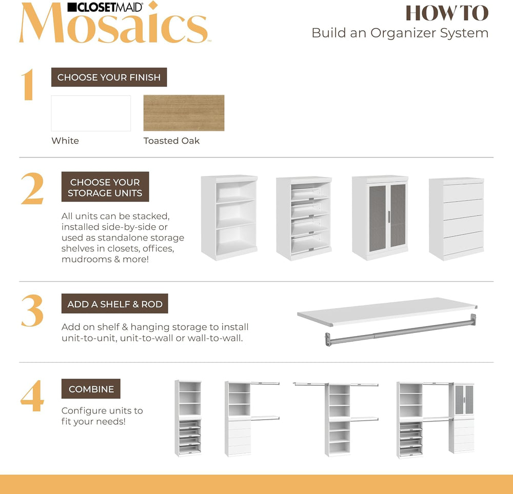 ClosetMaid Mosaics 3 Shelf Closet Organizer, 25.5" W, White