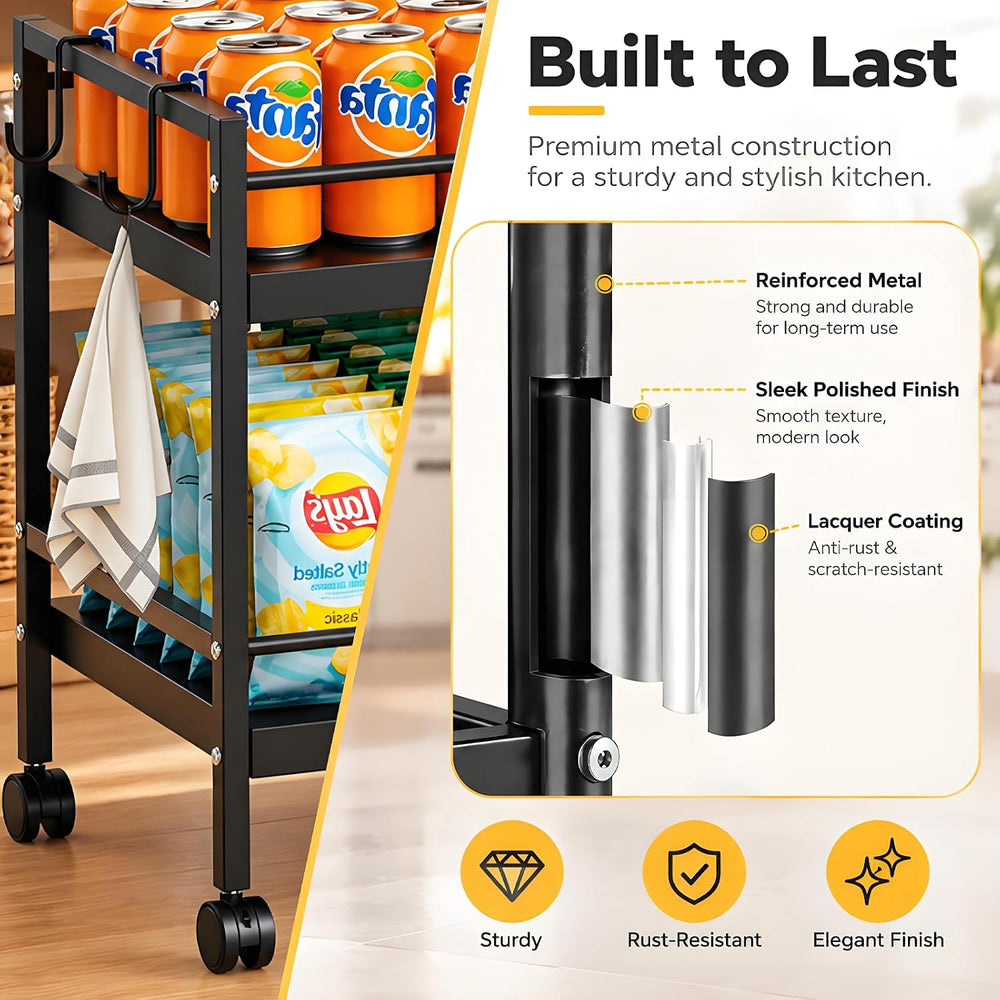 2-Tier Expandable Rolling Pantry Cart, Pantry Floor Organizers and Storage