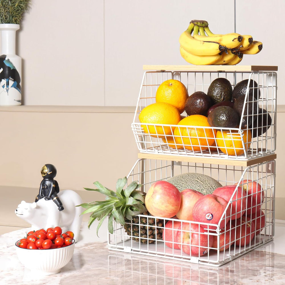 Mefirt White Fruit Bowl, 2-Tier Fruit Basket for Kitchen Counter, Stackable W...