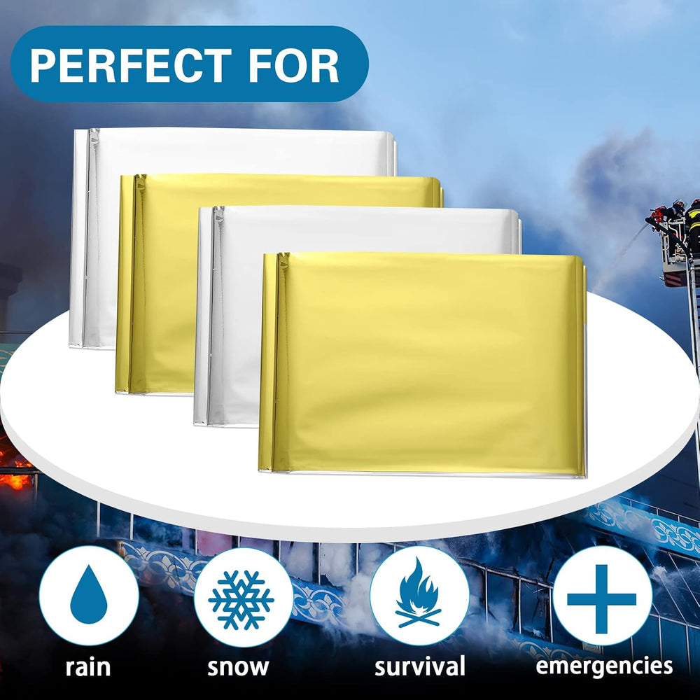 Macarrie 50 Pack Emergency Thermal Blankets Bulk, 51x82 in, Silver and Gold