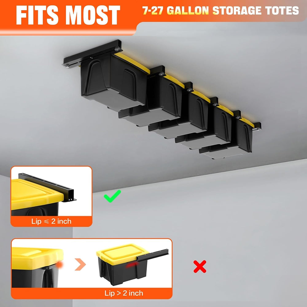 TORACK Garage Ceiling Bin Storage Rack, Overhead Tote Storage Rails