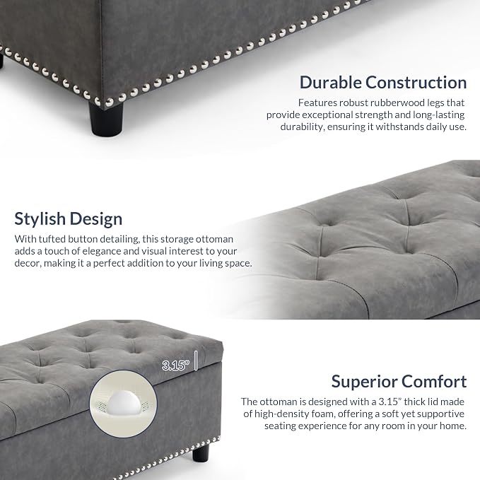 BELLEZE 47" Storage Ottoman, Storage Bench