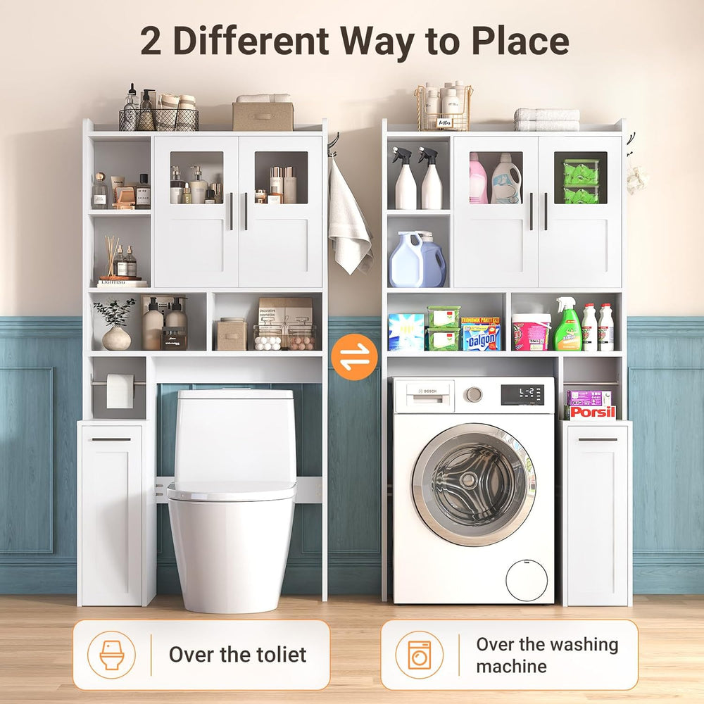 ELYKEN Over The Toilet Storage Cabinet with Acrylic Doors & Pulley, White