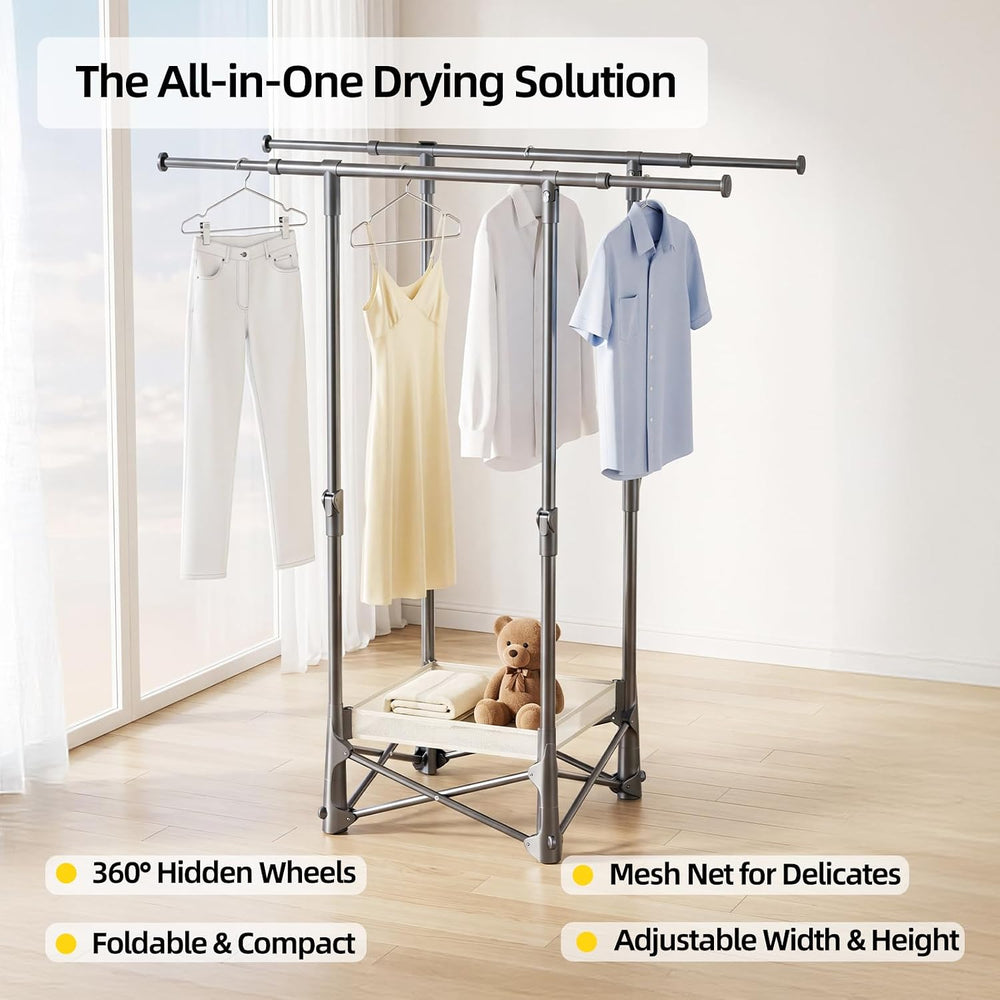 BIREN Foldable Clothes Drying Rack with Drying Net Portable Clothes Rack with...
