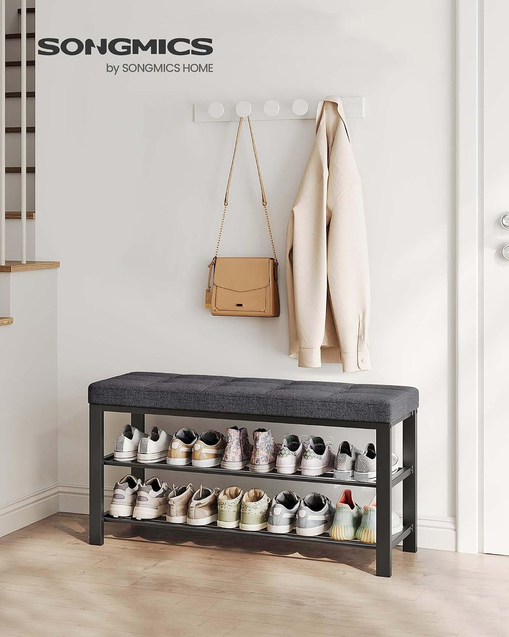 SONGMICS Shoe Bench, Storage Bench, Entryway Bench with Cushion