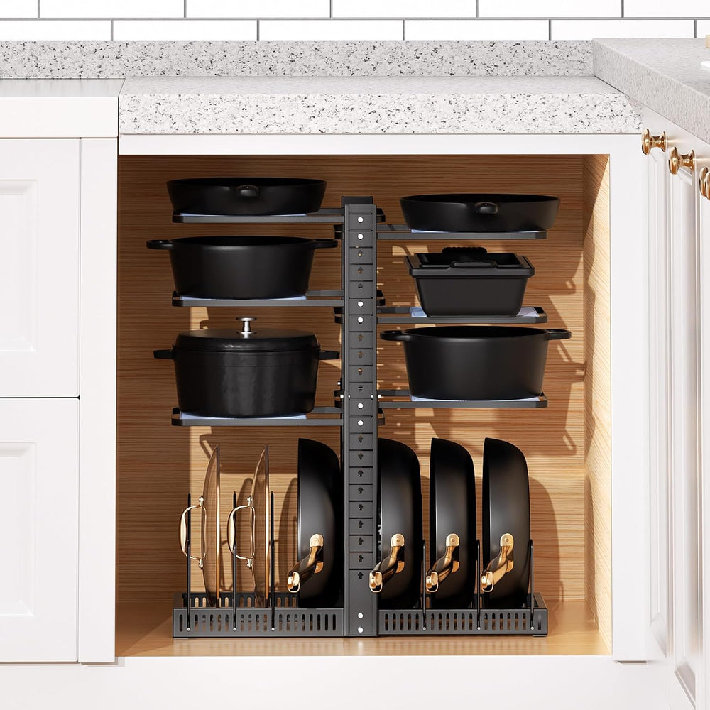 LAMU Pots and Pans Organizer under Cabinet, Kitchen Storage Rack, Black