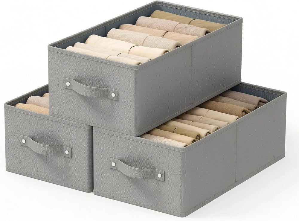 Storage Boxes, Fabric Clothes Bins, 3 Pack, Grey, 16.1x9.8x6.5 In