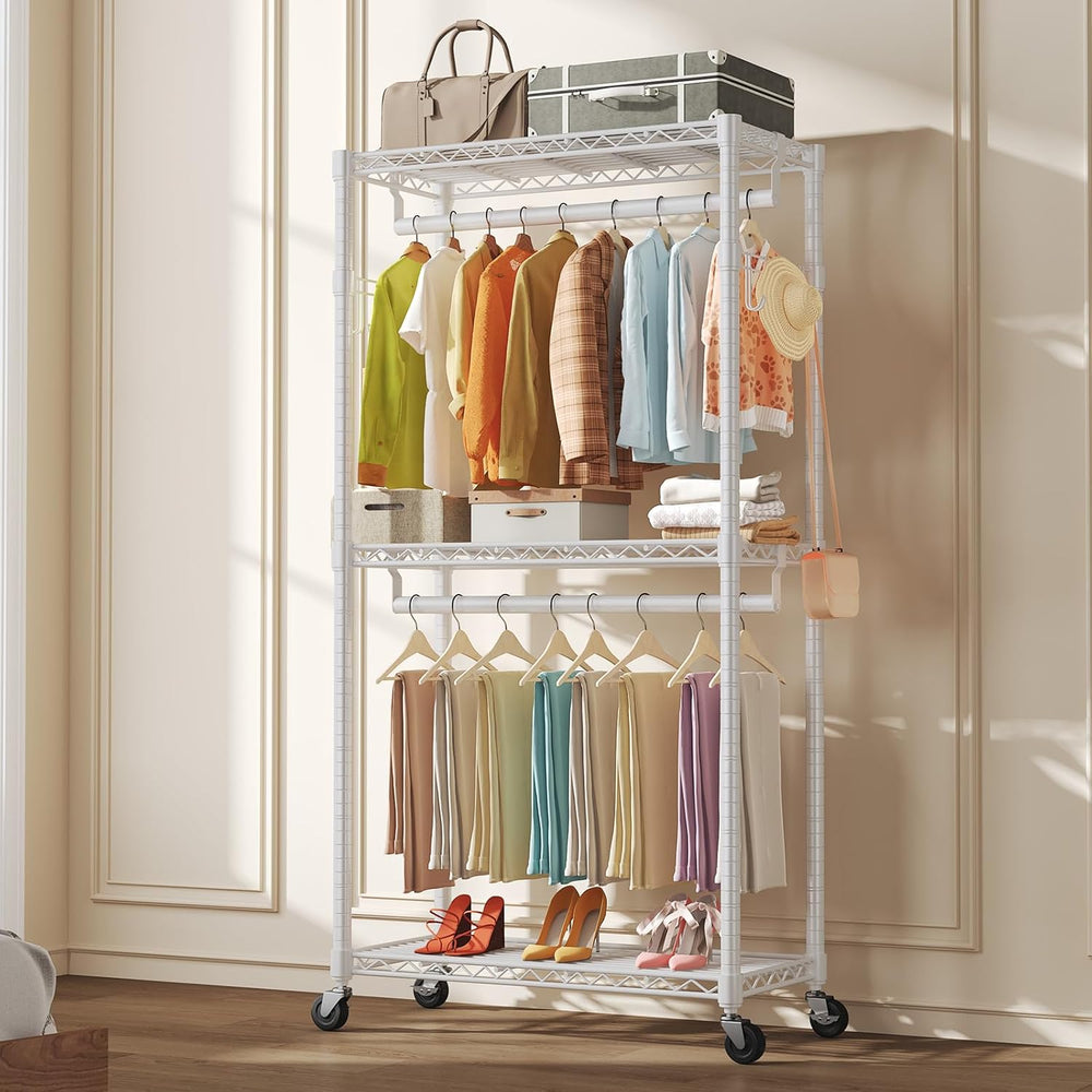 OLIXIS Rolling Clothes Rack, Heavy Duty Garment Rack, 29.5 IN, Metal White