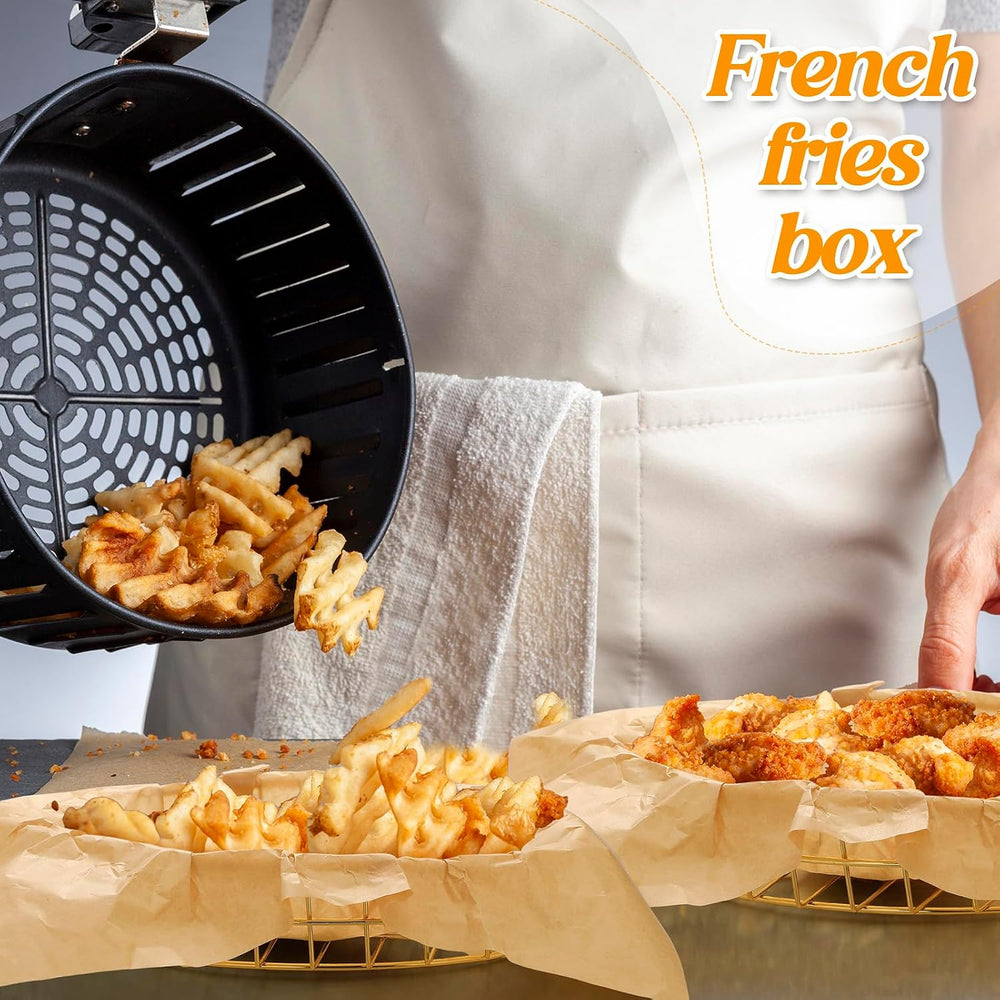 Hushee 24 Pcs Gold Wire Fast Food Basket with 100 Sheets Deli Wrapper Paper 9...