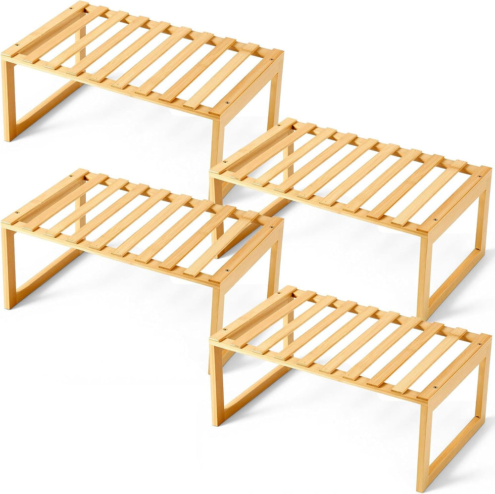 4 Pcs Kitchen Cabinet Organizer Bamboo Bookshelf Bamboo Kitchen Shelves, Rect...
