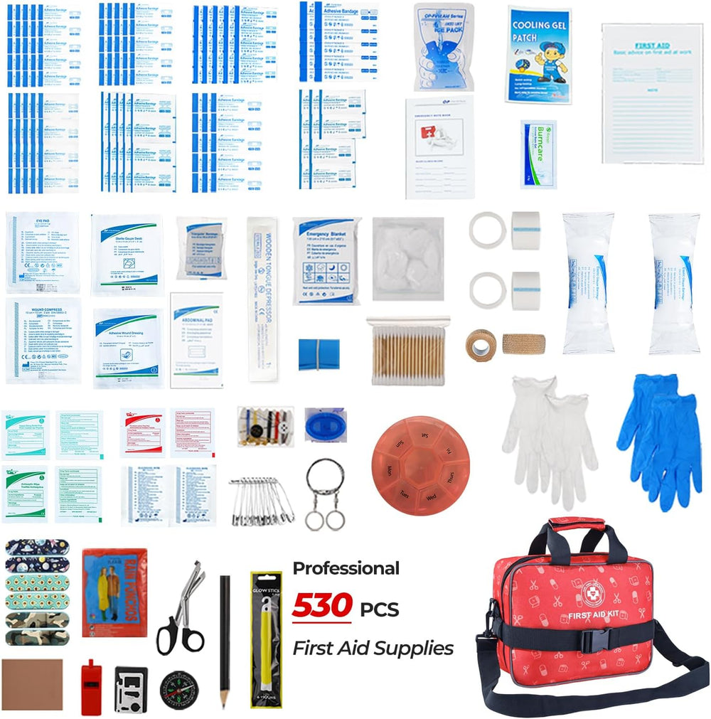 All-in-One Premium 530 Piece Emergency First Aid Kit, Large Medical Kit for H...
