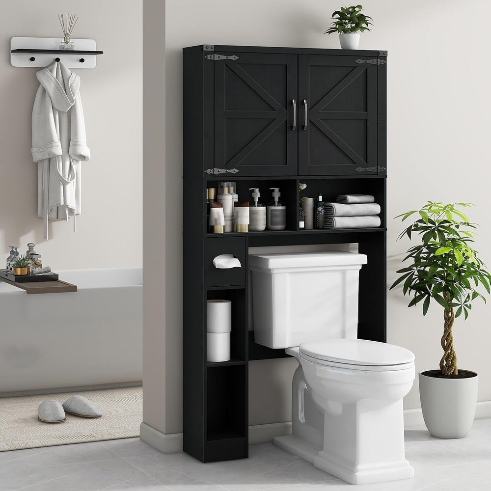 Vabches Over The Toilet Storage Cabinet with 2 Barn Doors, Pure Black