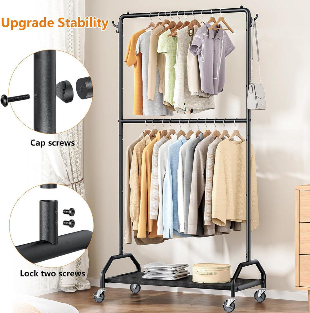 Clothes Rack Double Hanging Clothes Rack Clothing Rack Garment Rack 130LBS Ca...