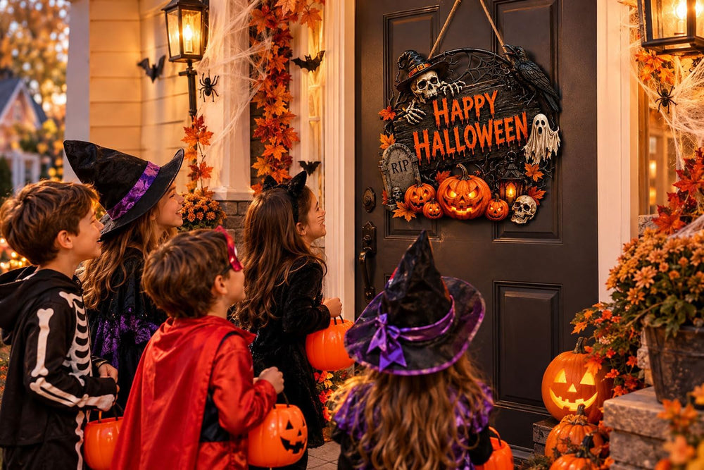 Spiritlele Big Happy Halloween Door Sign Wooden Decoration for Front Door