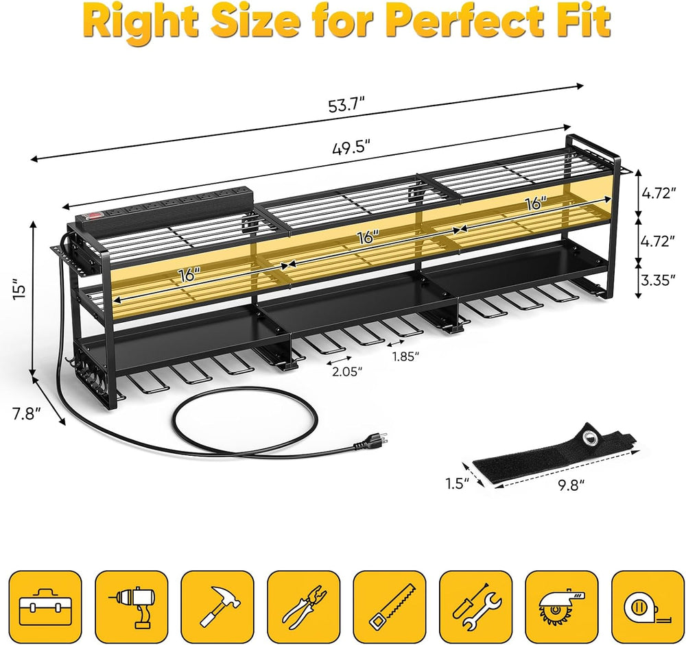 Power Tool Organizer Wall Mount with Charging Station, 4 Tier Tool Battery St...