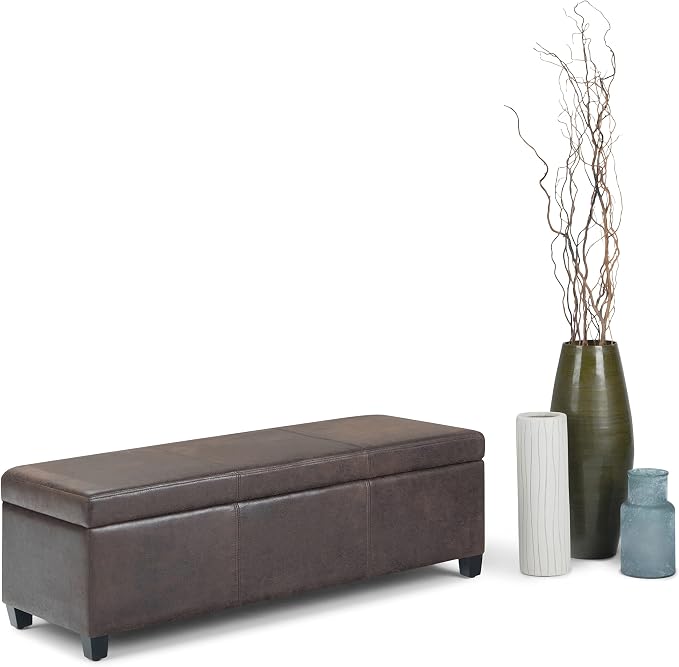 SIMPLIHOME Avalon 48 inch Wide Contemporary Rectangle Storage Ottoman Bench in