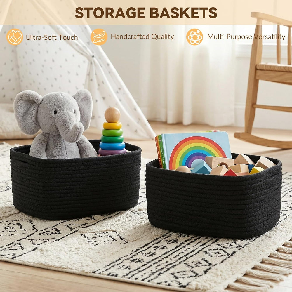 10 Pack Black Small Woven Baskets for Organizing, 11.5"x7.5"x4.7&qu...