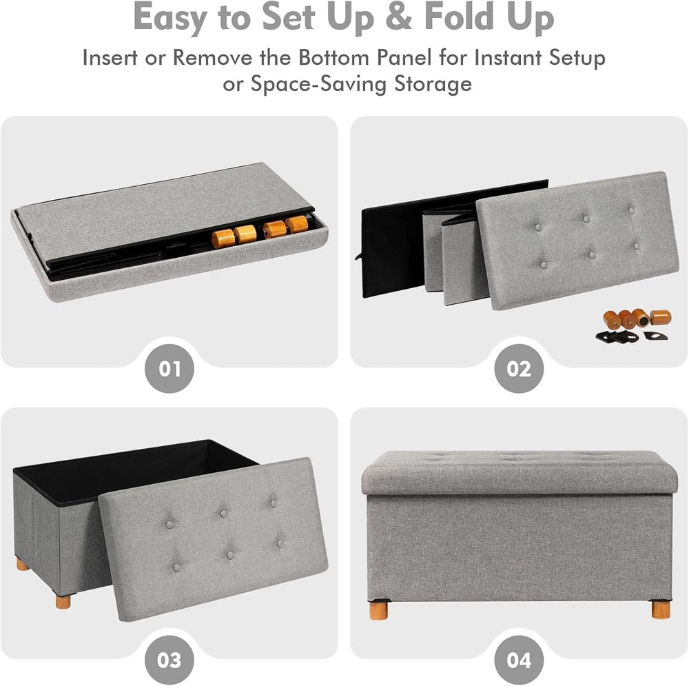 PINPLUS Ottoman with Storage Coffee Table, Grey Footrest-Stool Linen Chest wi...