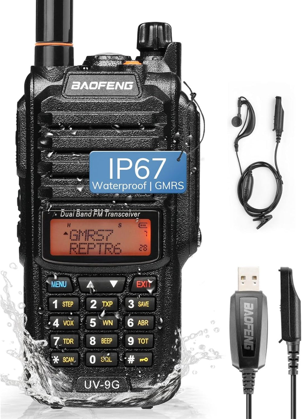BAOFENG UV-9G GMRS Handheld Radio, Waterproof Walkie Talkies IP67, 1 Pack
