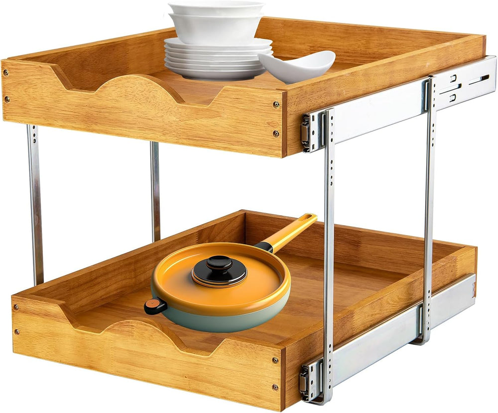 DINDON 2 Tier Pull Out Cabinet Organizer (14" W x 18" D) Slide Out ...