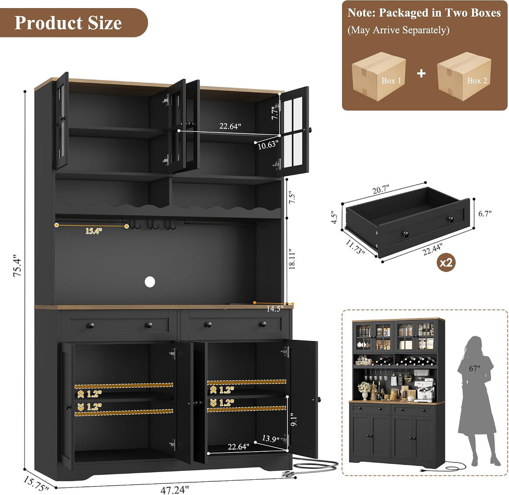 HOSTACK 75"H Kitchen Pantry Storage Cabinet, Kitchen Hutch Cabinet, Black