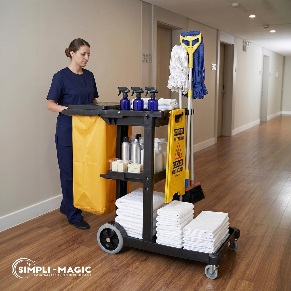 Simpli-Magic Commercial Cleaning Cart with Waste Bag & Lid, Janitorial Ut...
