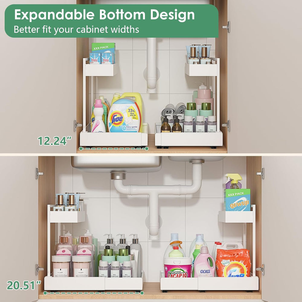 L-Shaped Under Sink Organizer with 6-Level Height Adjustment