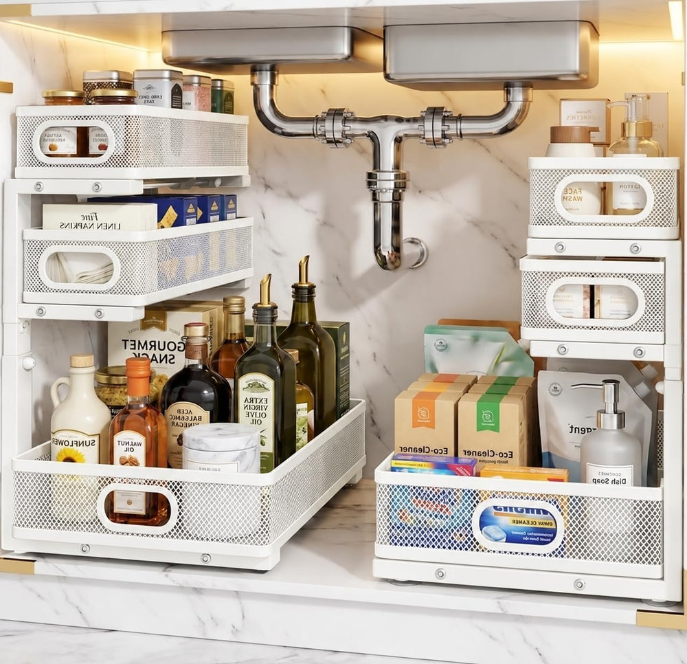 Under Sink Organizer, 2 Pack 3 Tier Sliding Cabinet Organizer, Pull Out Stora...