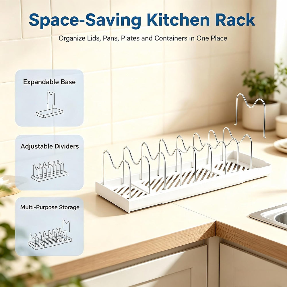 Expandable Kitchen Pot & Pan Lid Storage Rack 2 Pack, Adjustable Divider ...