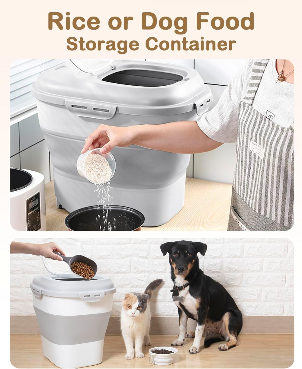 20-50 Lbs Airtight Food Storage Container Wheels,Collapsible Rice Container