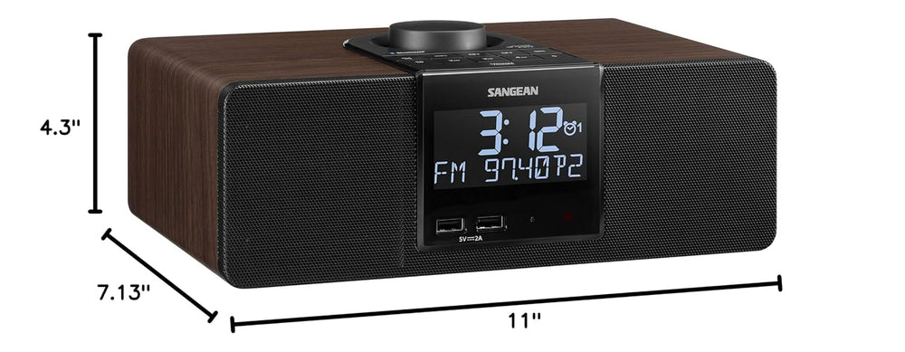 Sangean RCR-40 AM/FM-RDS(RBDS)/Bluetooth/AUX Digital Tuning Wooden Clock Radi...