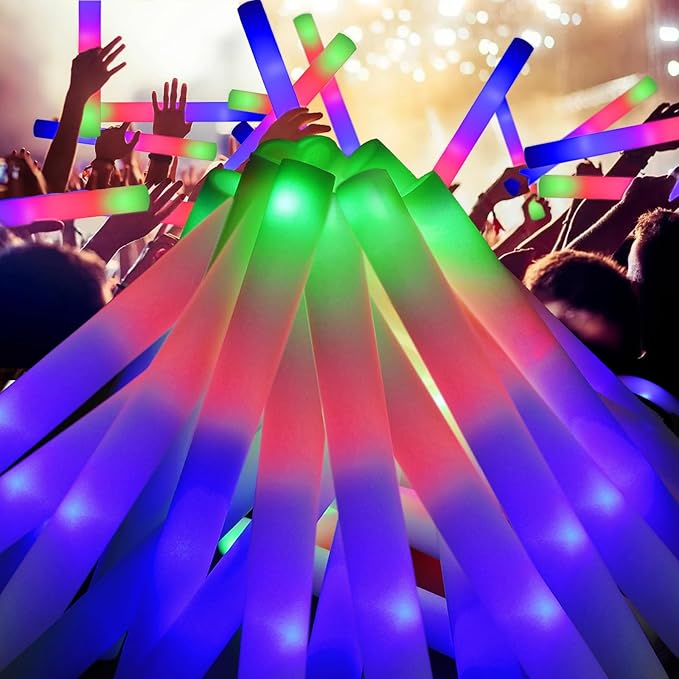 EXCECAR 45PCS Foam Glow Sticks, LED Light Up Foam Sticks with 3 Modes Flashin...