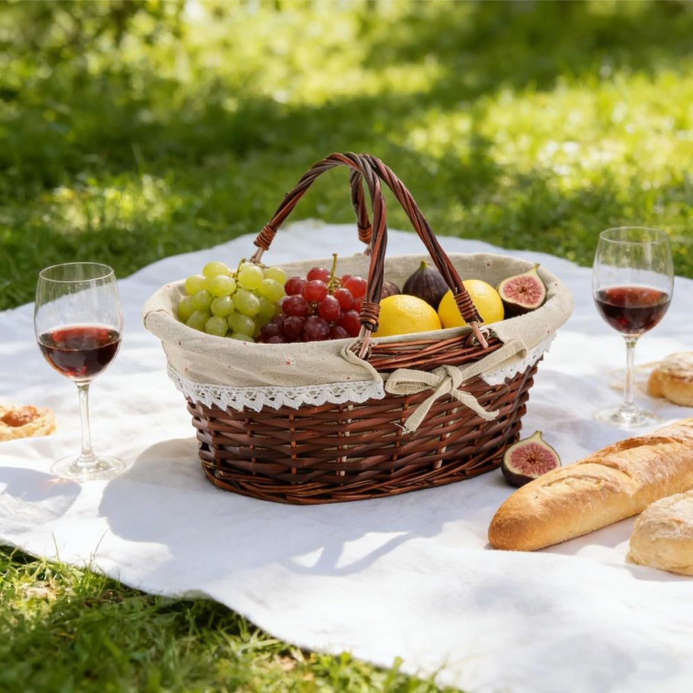 Dicunoy Wicker Basket with Handle, Picnic Baskets with Liner, Empty Gift Gard...
