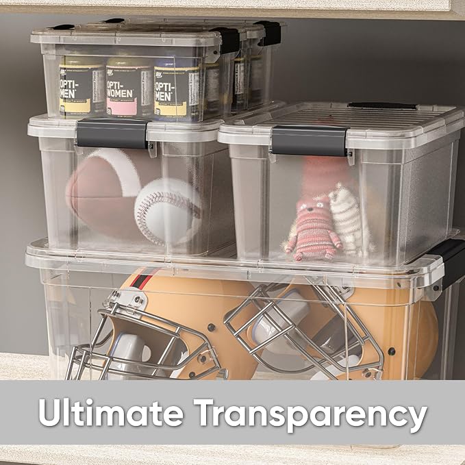 Superio Storage Bins with Lids- 2 Pack, 6.6 Qt Clear Boxes