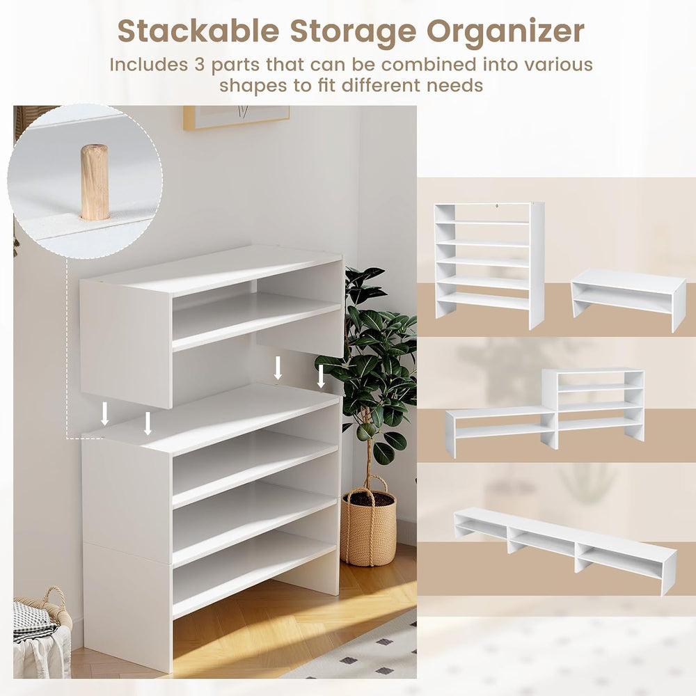 COSTWAY White Shoe Rack, 6-Tier Stackable Shoe Shelf for Closet