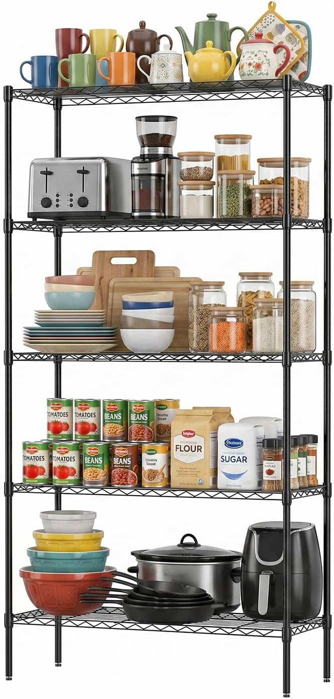 FDW | 5-Tier Wire Shelf | 36" x 14" x 72" | Black