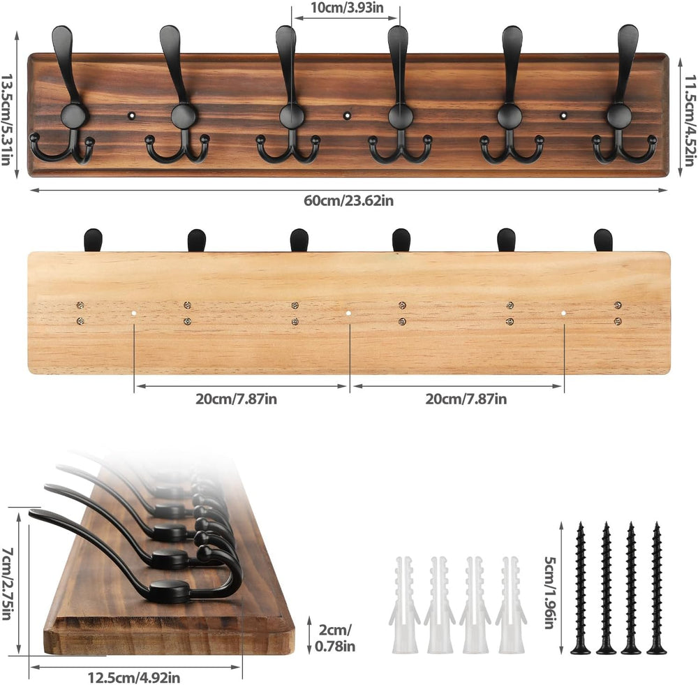 Coat Rack Wall Mount, Wooden Heavy Duty Coat Rack for Wall,6 Triple Coat Hang...