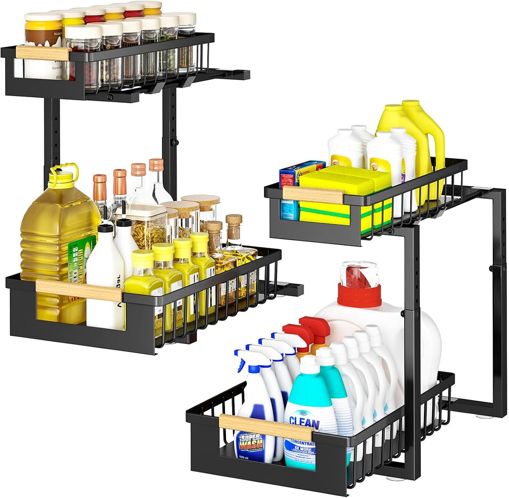 Under Sink Organizers and Storage, 2 Pack L-Shaped Pull Out Cabinet Organizer...