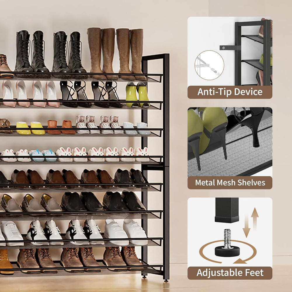 Metal Shoe Rack,Large 8 Tier Shoe Organizer, Heavy Duty Metal 4-Tier Stackabl...