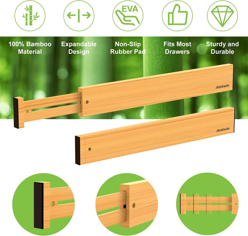 Bamboo Drawer Dividers, Expandable Drawer Separators Splitter, 17-22 inches A...