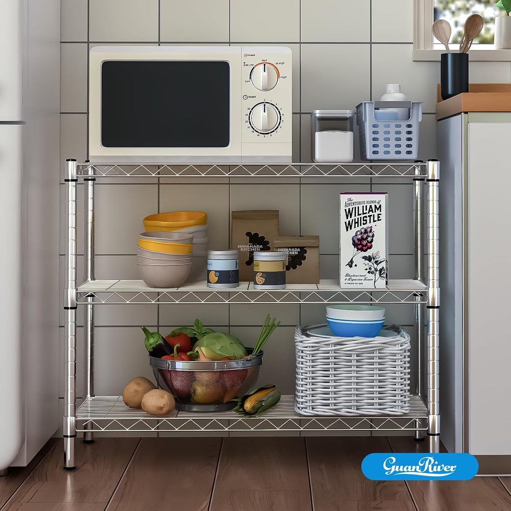 3-Shelf Adjustable Metal Wire Shelving,Chrome,36"L x 14"W x 30"H