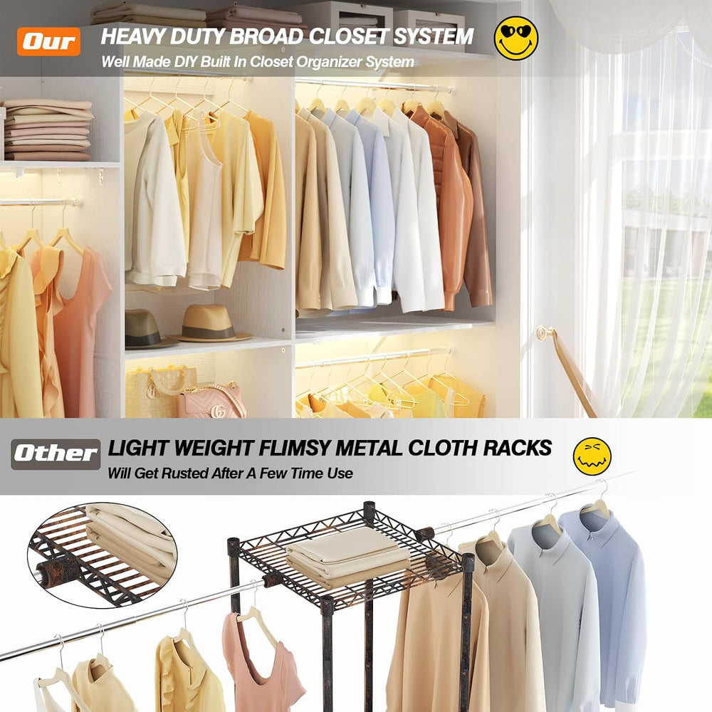 8FT Closet System with 3 Wooden Storage Shelves, 96'' Closet Organize...