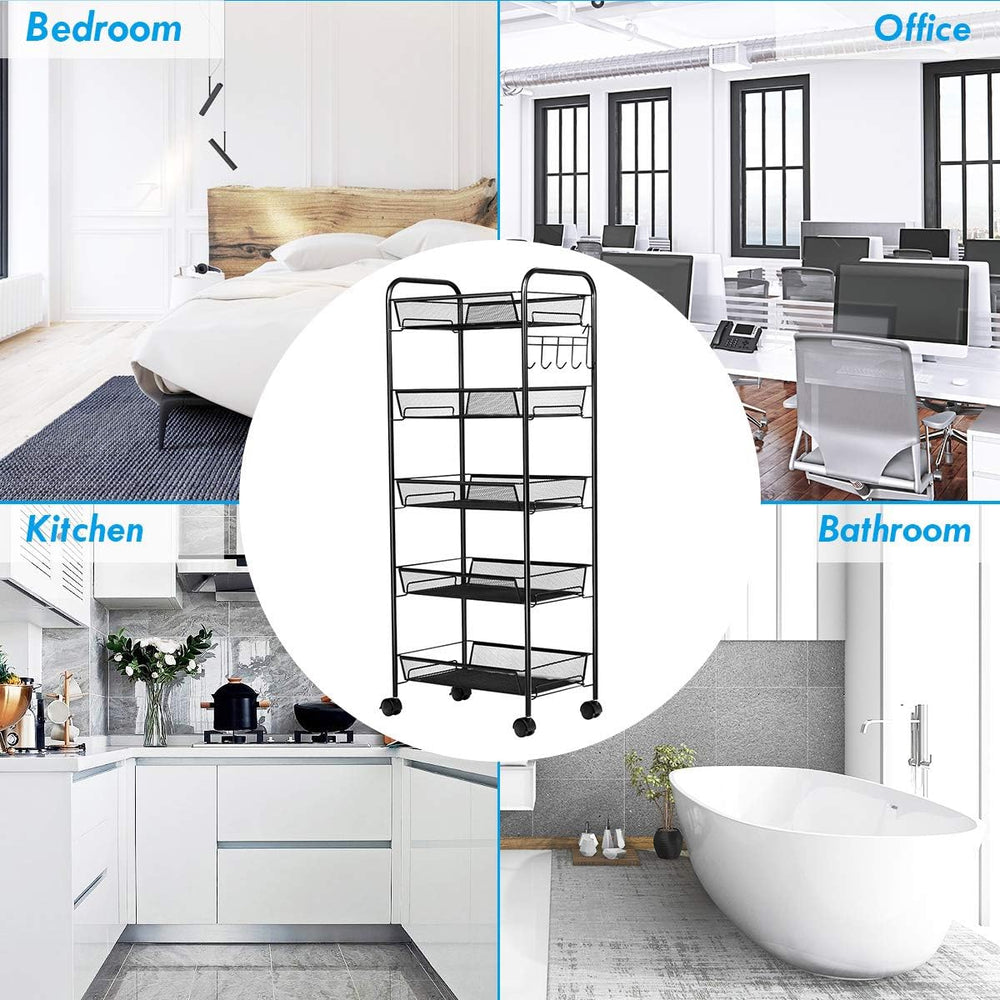 GIANTEX Storage Rack Trolley Cart Home Kitchen Organizer Utility Baskets with...
