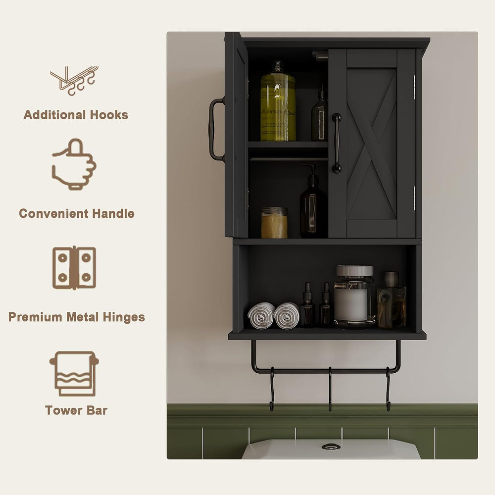 ChooChoo Small Medicine Cabinet with Towel Bar, Hanging Storage, 3 Hooks