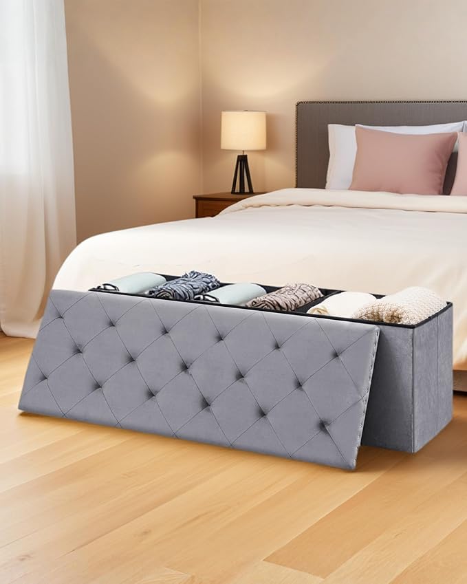 Velvet Storage Ottoman Bench, 43.3" Folding Ottoman