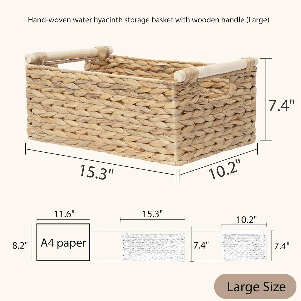Rectangle Water Hyacinth Wicker Storage Basket Organizer(Large)
