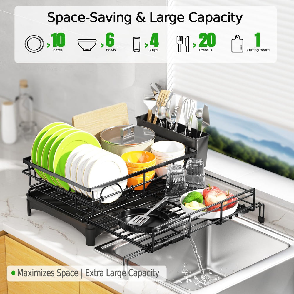Expandable Dish Drying Rack, Stainless Steel Over Sink Dish Drainer for Kitch...